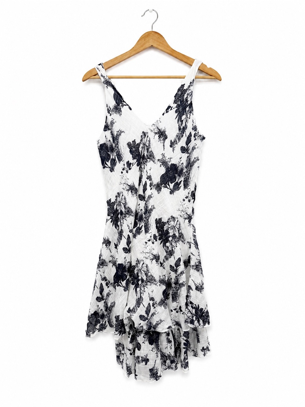 Unbranded Made in Italy Blue White Floral Cotton Blend Sleeveless Midi Dress S-M